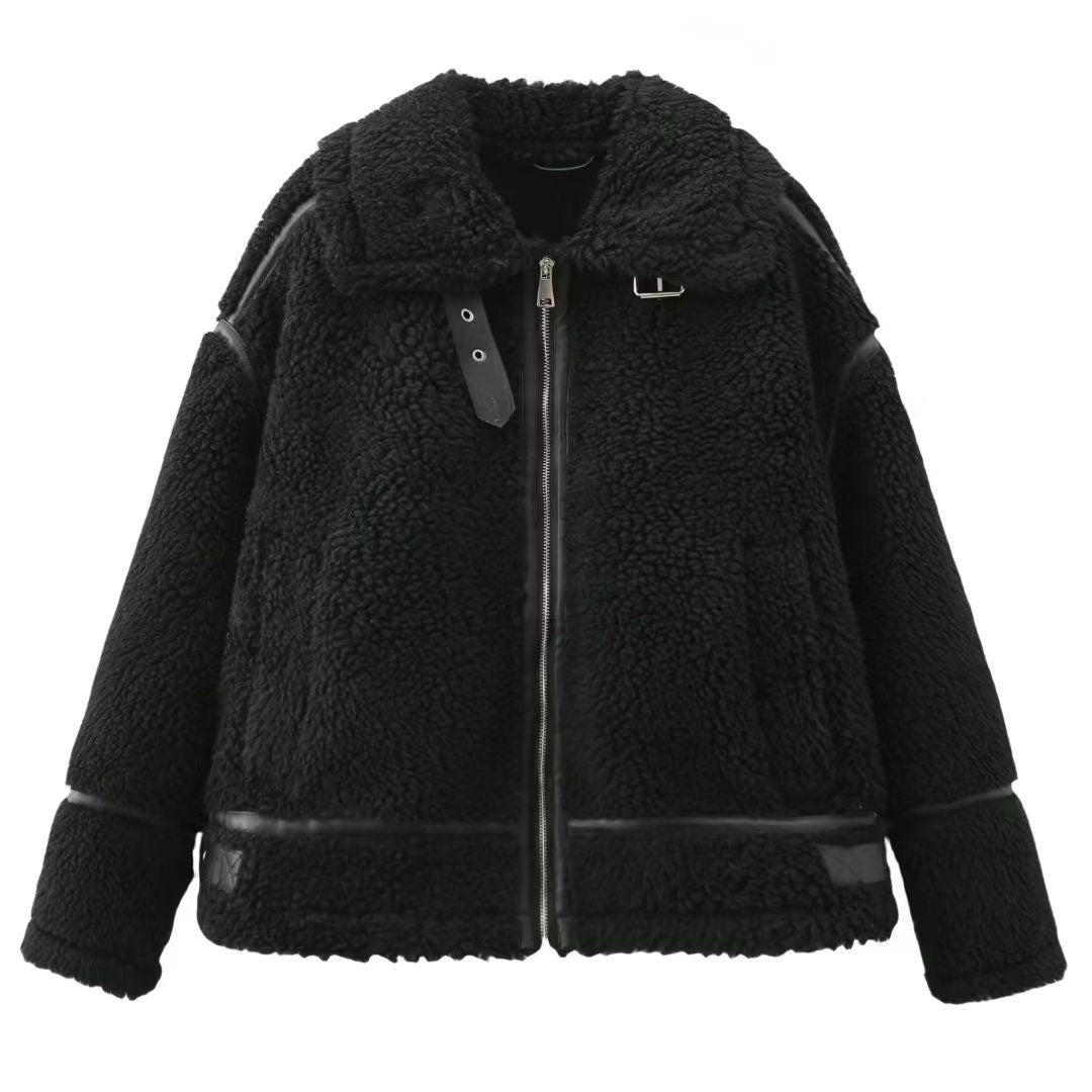 Faux Fur Biker Zipper Jacket