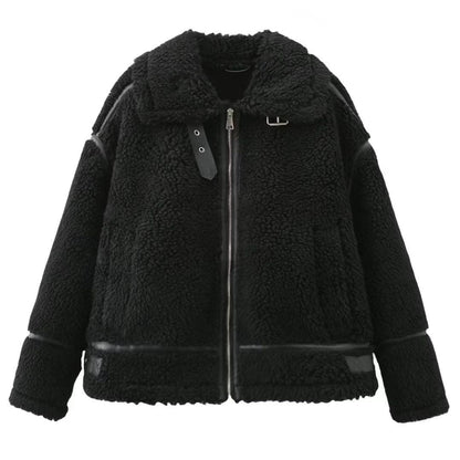 Faux Fur Biker Zipper Jacket