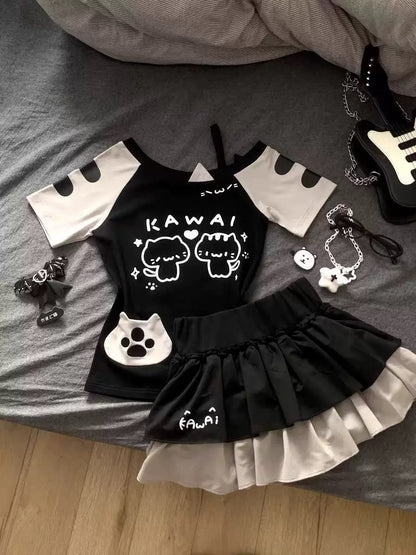 “Kawai” Twin Cats Skirt Set