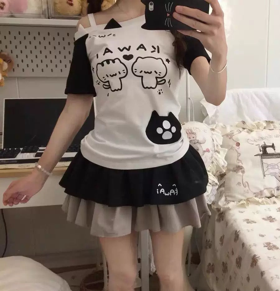 “Kawai” Twin Cats Skirt Set