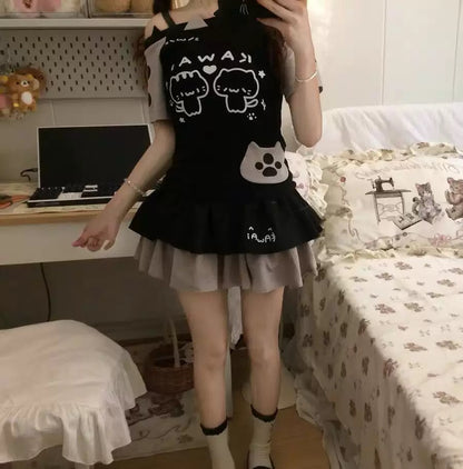 “Kawai” Twin Cats Skirt Set