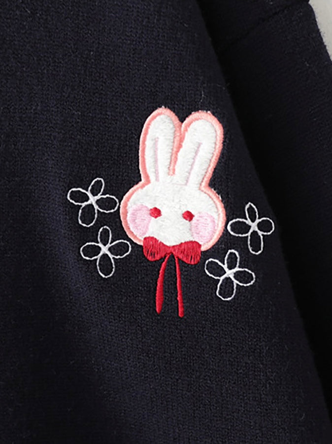 Kawaii Bunny Embroidery Button Down Knit Cardigan