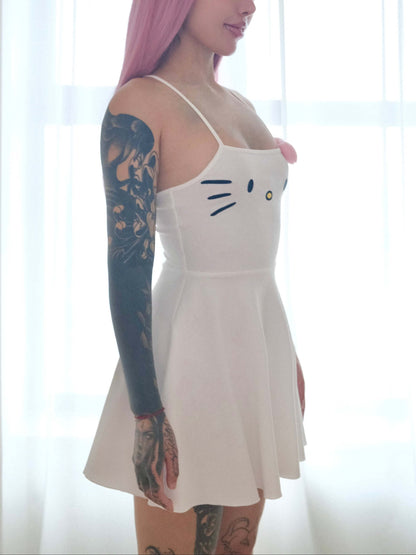 White Hello Kitty Bow Sleeveless Mini Dress