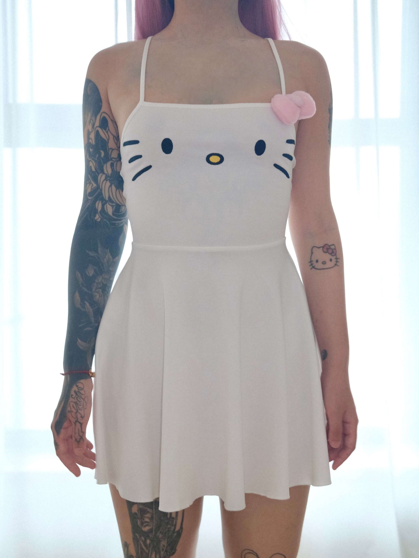 White Hello Kitty Bow Sleeveless Mini Dress