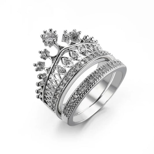 Crown Zirconia Silver Plated Bridal Ring Set