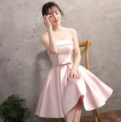 Pink Satin Mini Cocktail Dress