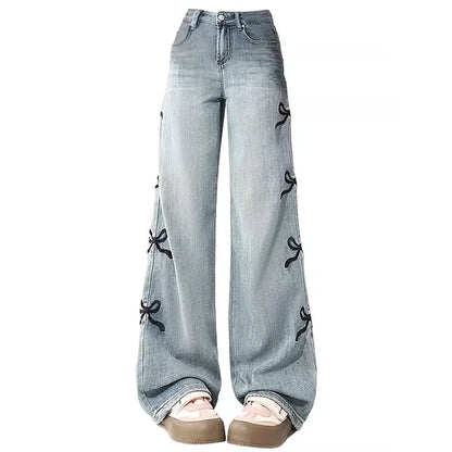 Side Bows Denim Wide Leg Jeans