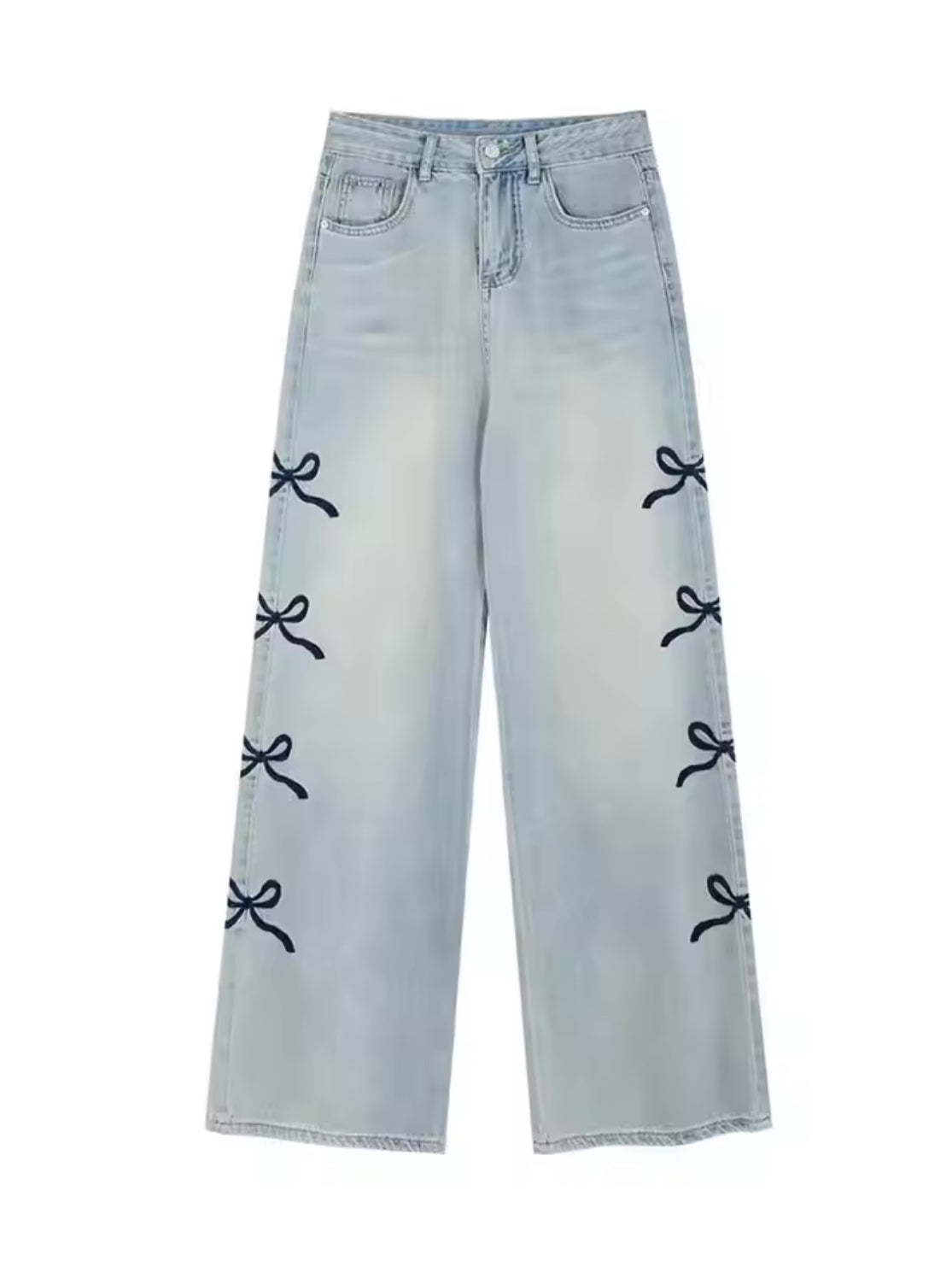 Side Bows Denim Wide Leg Jeans