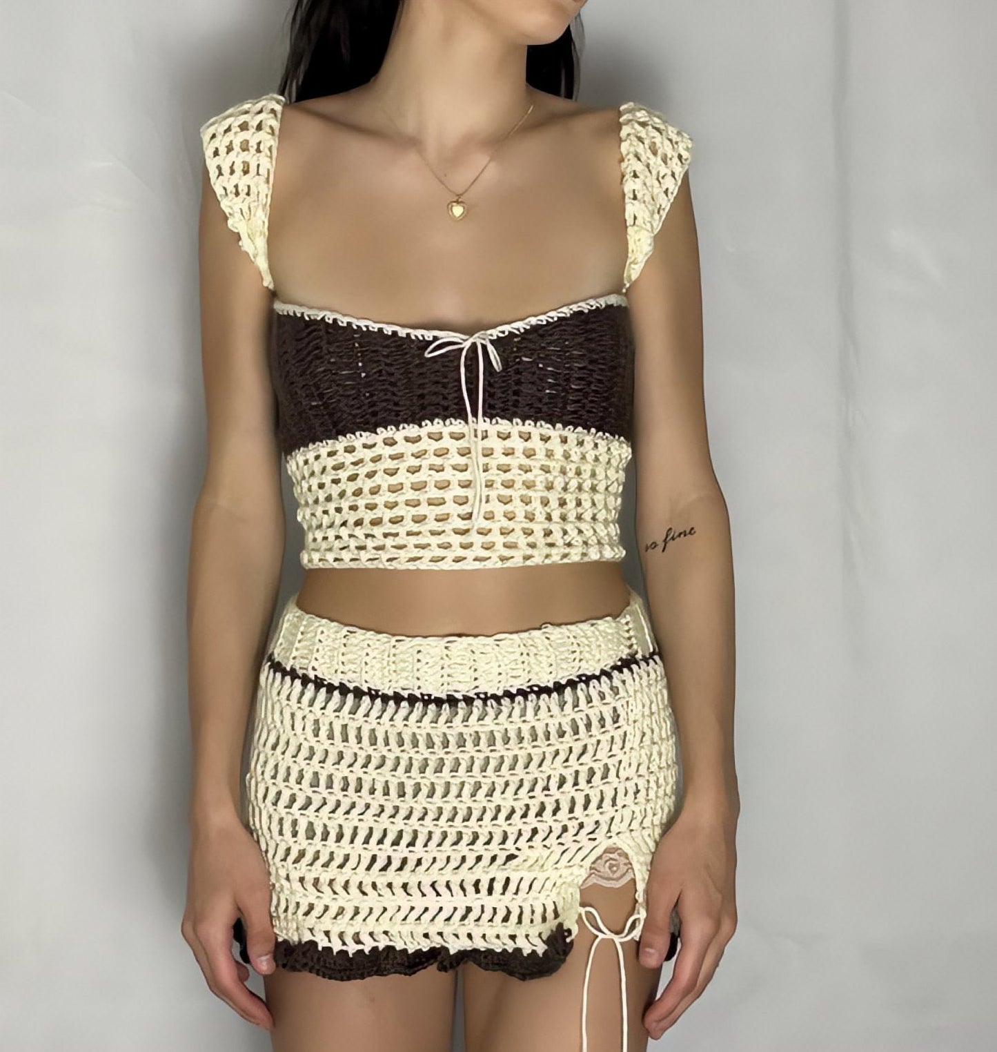 'Lana' Crotchet Top & Skirt Set