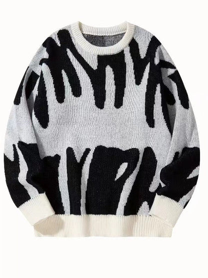 Irregular Pattern Contrast Knit Sweatshirt