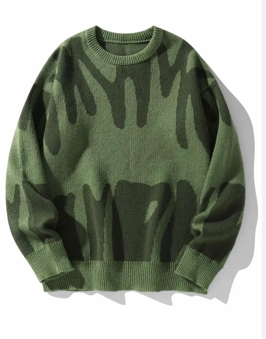 Irregular Pattern Contrast Knit Sweatshirt