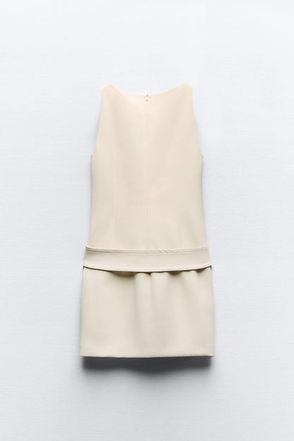 Ivory Belted Button Mini Dress