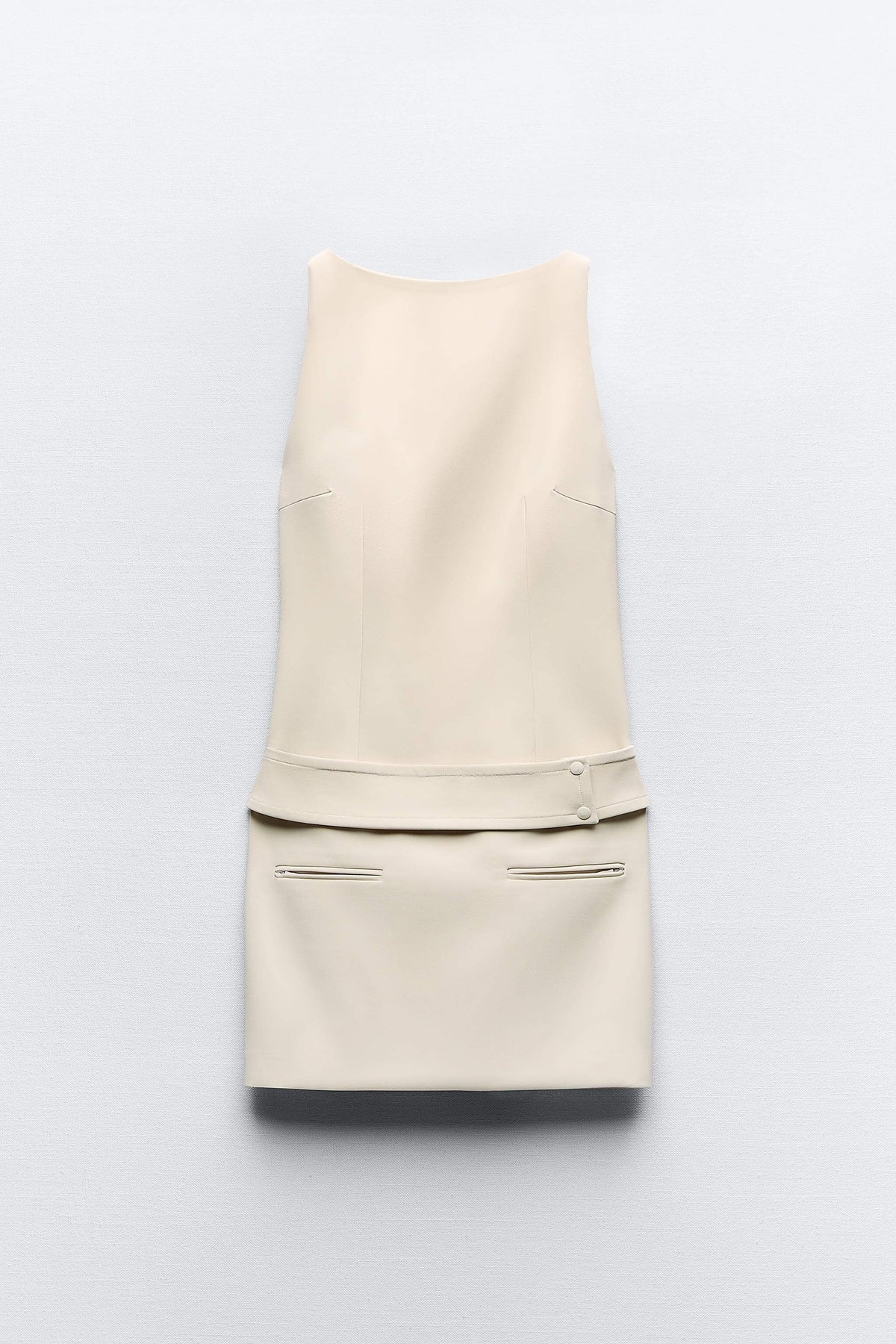 Ivory Belted Button Mini Dress