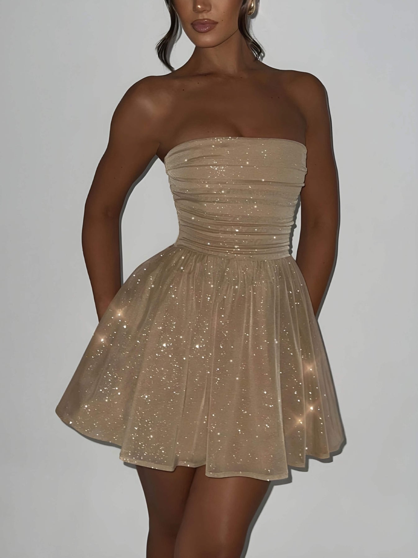 Katrina Mini Dress Gold Sparkle – Luxandluxy