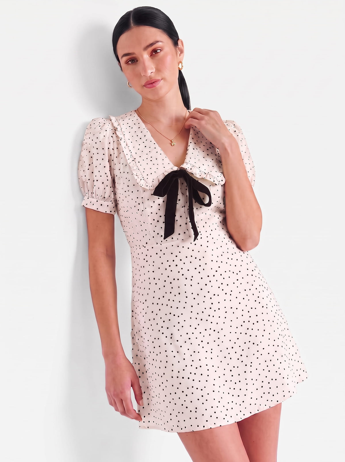 Kayla Polka Dot Puff-Sleeve Mini Dress