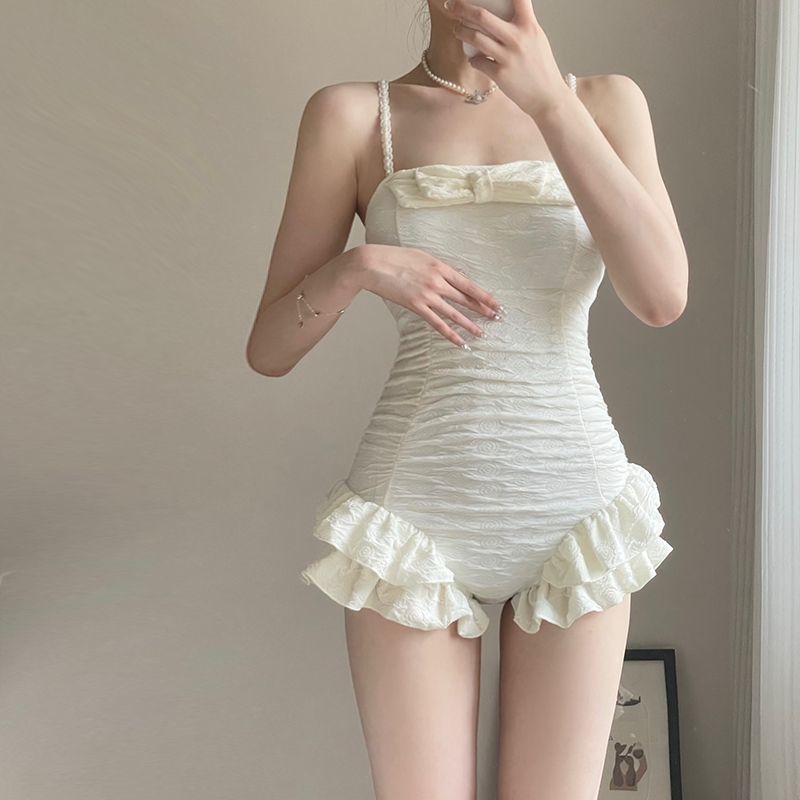 Korean Girl Ruffle Bow One-Piece Swimsuit