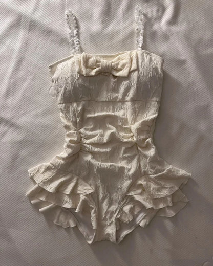 Korean Girl Ruffle Bow One-Piece Swimsuit