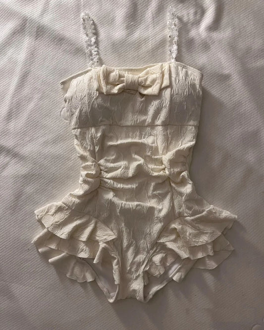 Korean Girl Ruffle Bow One-Piece Swimsuit