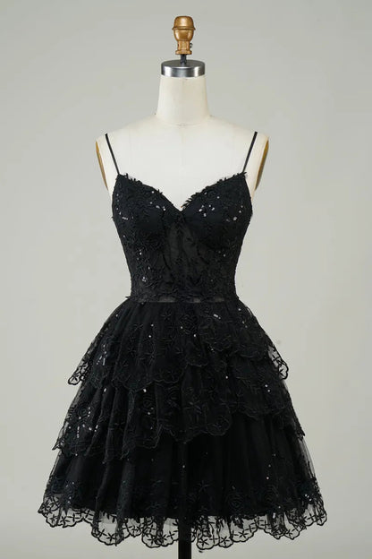Lace Applique Tiered Tulle Corset Mini Dress