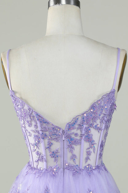 Lace Applique Tiered Tulle Corset Mini Dress