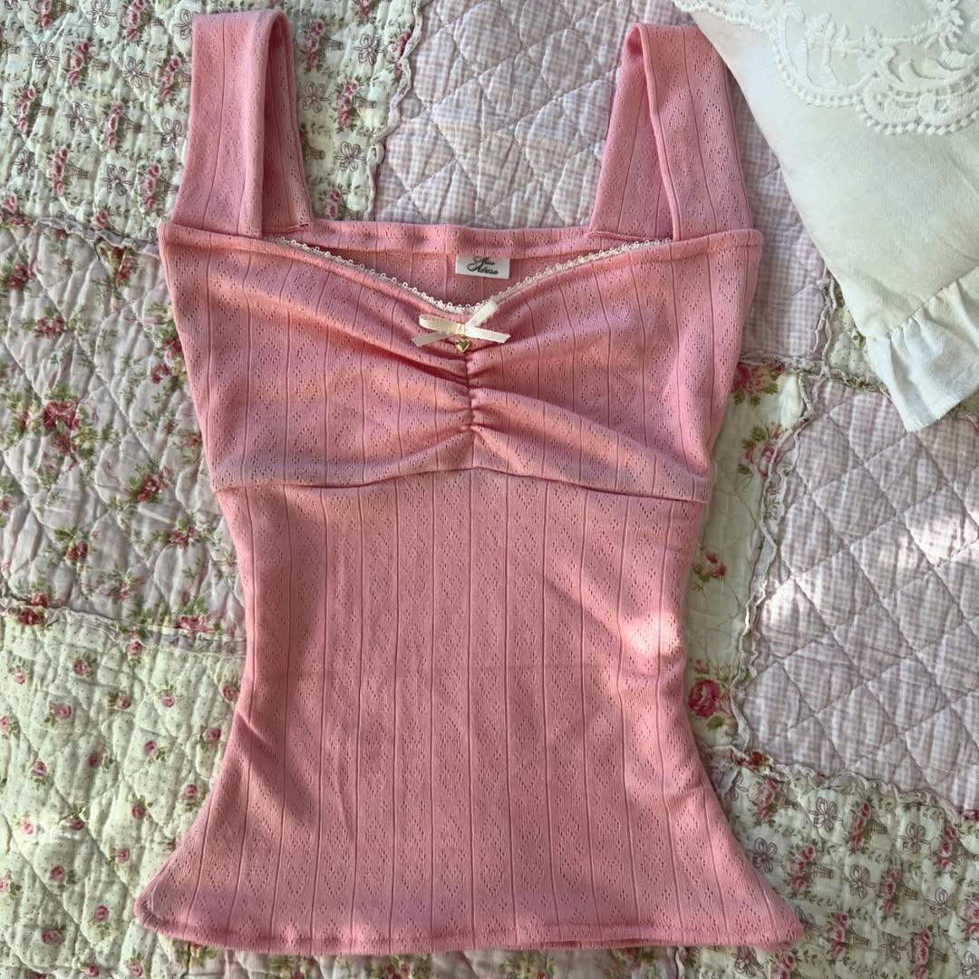 Lace Trim Bow Coquette Camisole Top