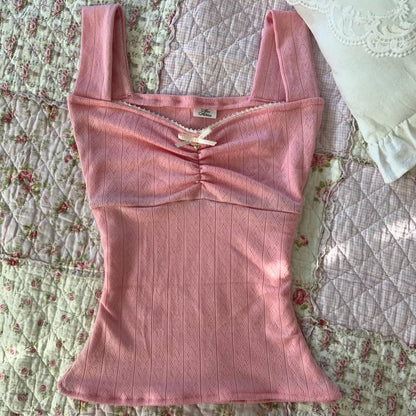 Lace Trim Bow Coquette Camisole Top