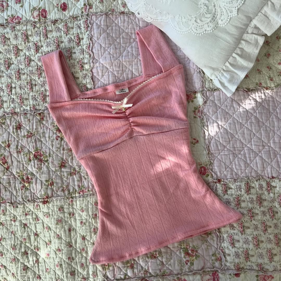 Lace Trim Bow Coquette Camisole Top