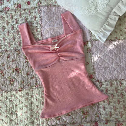 Lace Trim Bow Coquette Camisole Top