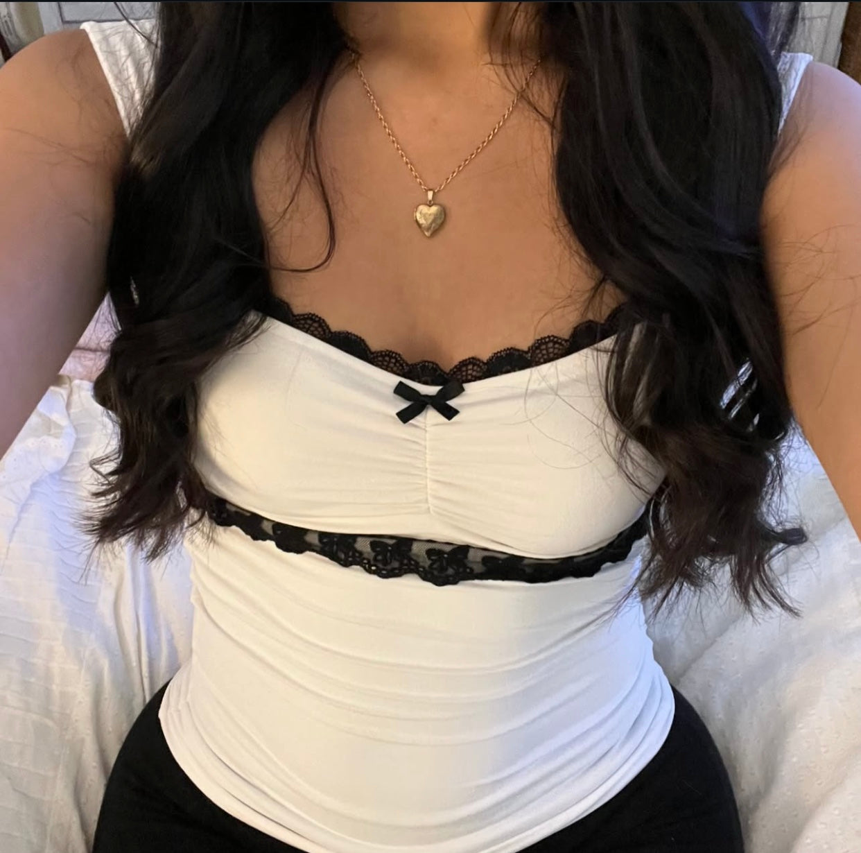 Lace Trim Bow Coquette Camisole Top