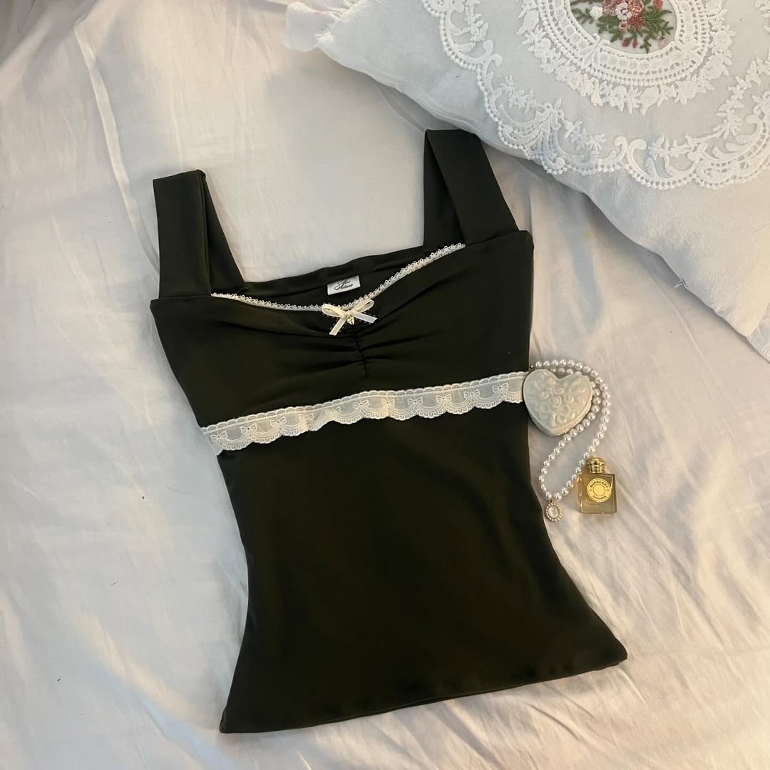 Lace Trim Bow Coquette Camisole Top