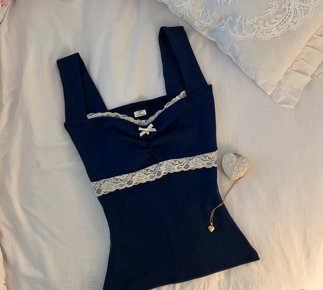 Lace Trim Bow Coquette Camisole Top