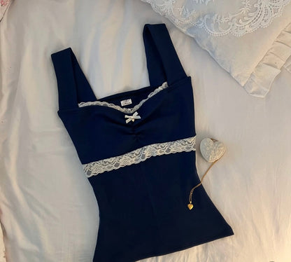 Lace Trim Bow Coquette Camisole Top