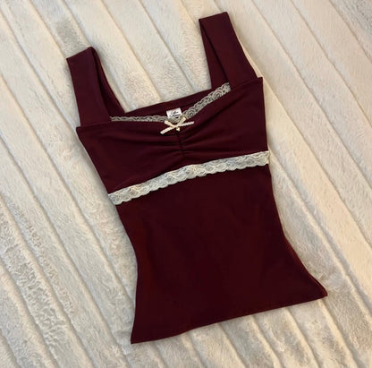 Lace Trim Bow Coquette Camisole Top