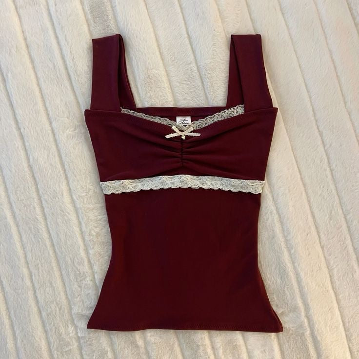 Lace Trim Bow Coquette Camisole Top