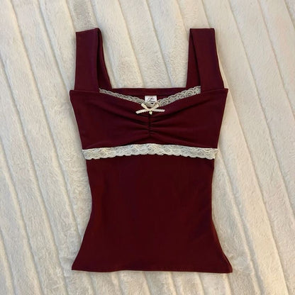 Lace Trim Bow Coquette Camisole Top