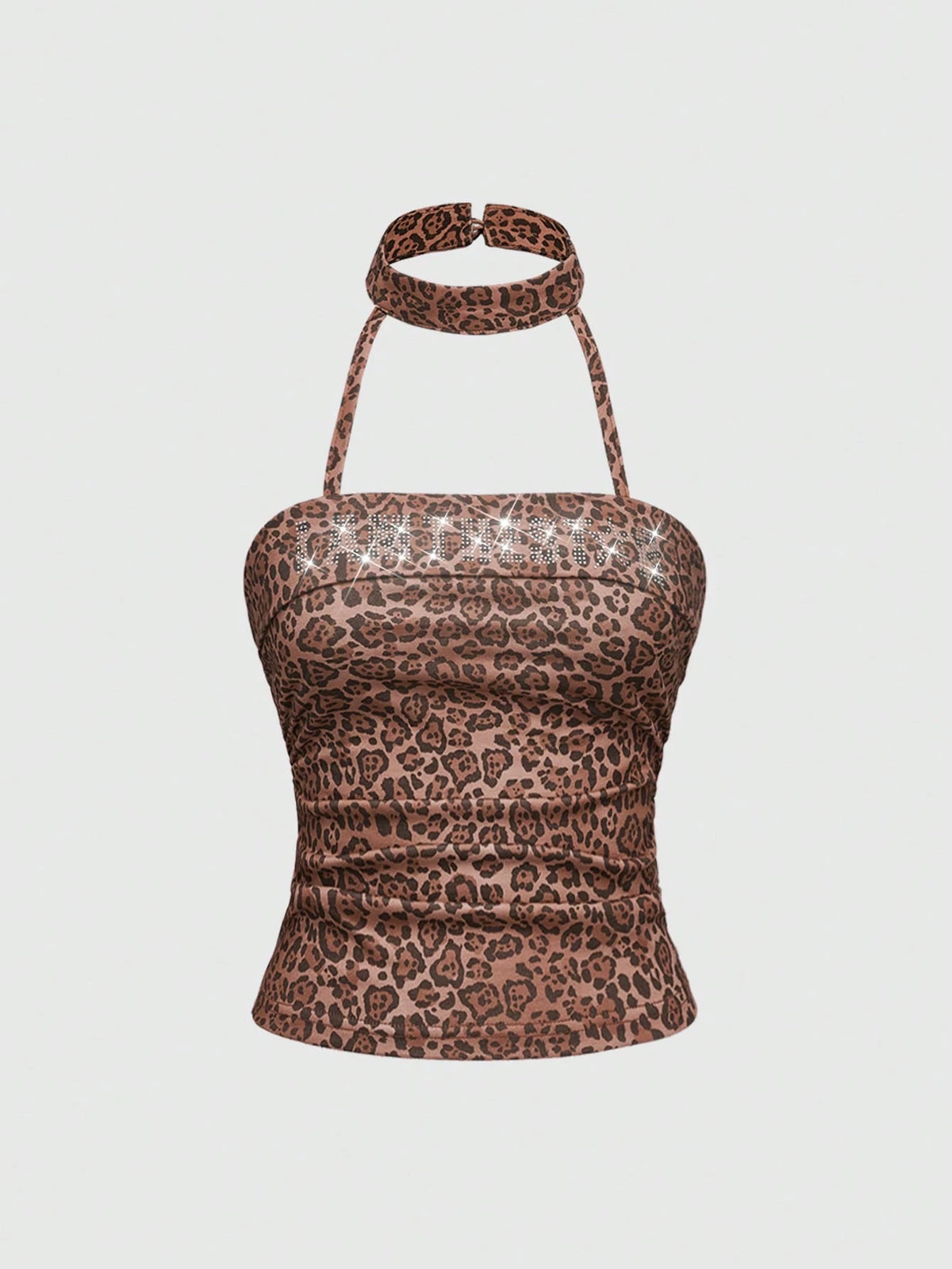 Leopard Print Rhinestone Choker Halter Top