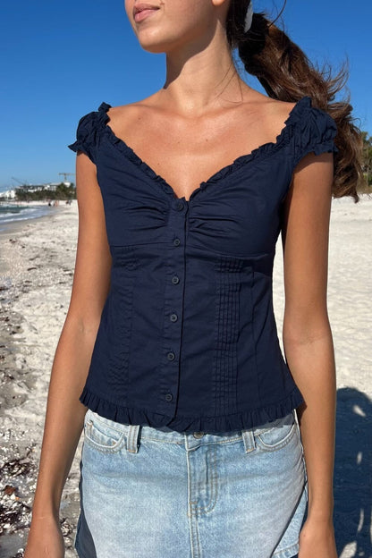 Lily Solid Button Frill Top