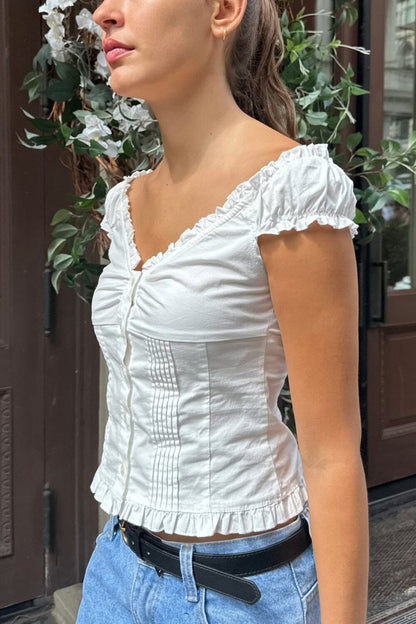 Lily Solid Button Frill Top