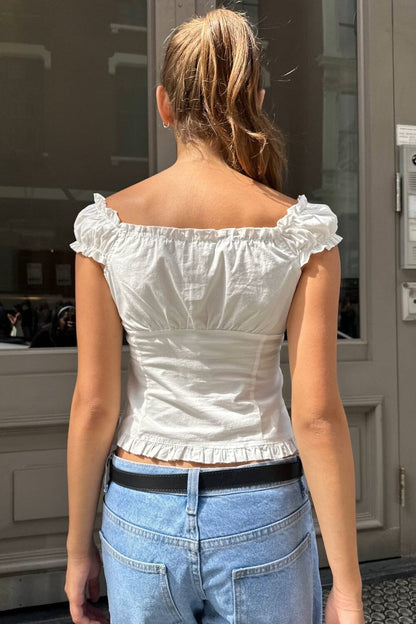 Lily Solid Button Frill Top