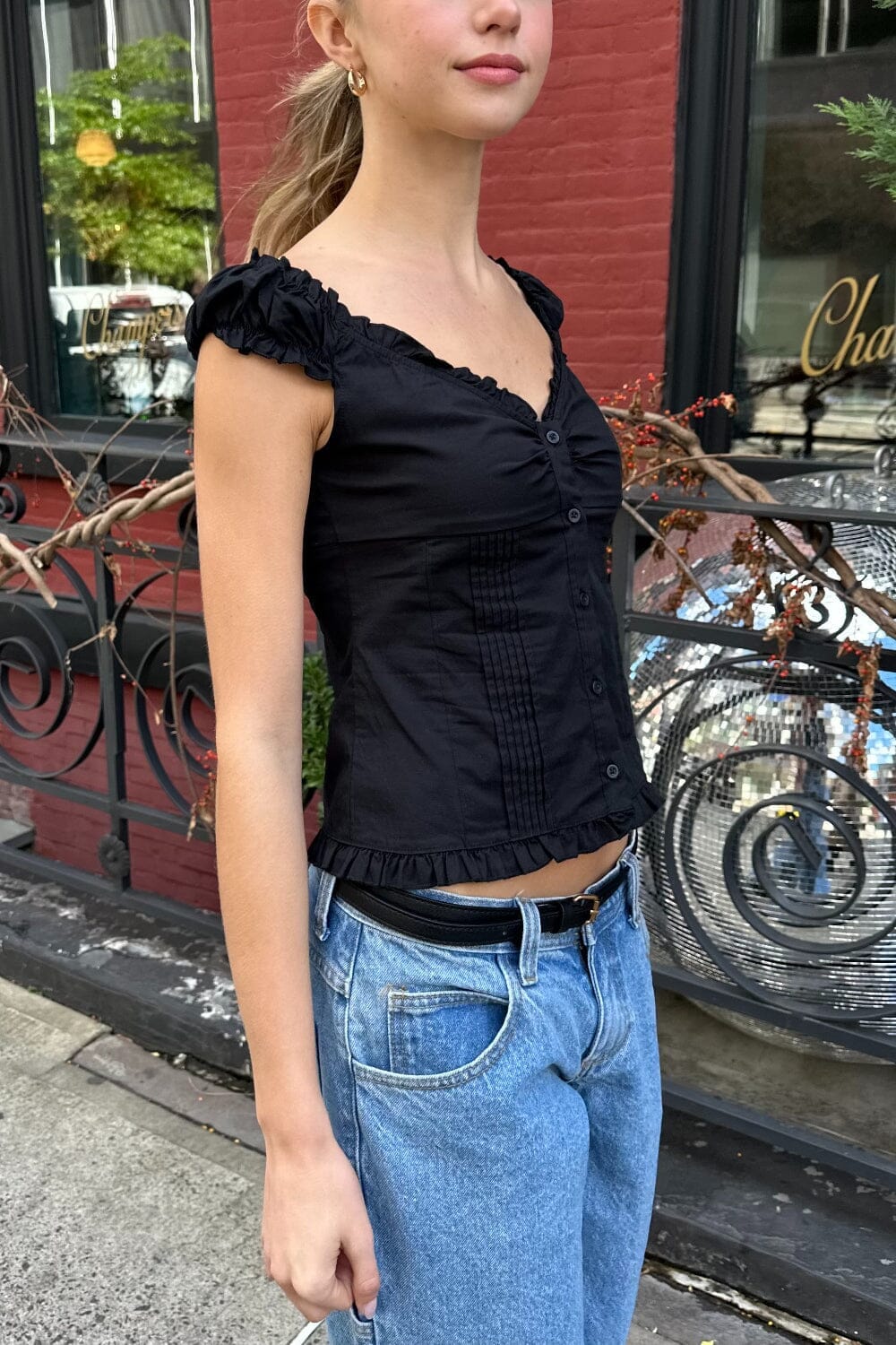 Lily Solid Button Frill Top