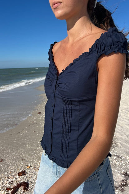 Lily Solid Button Frill Top