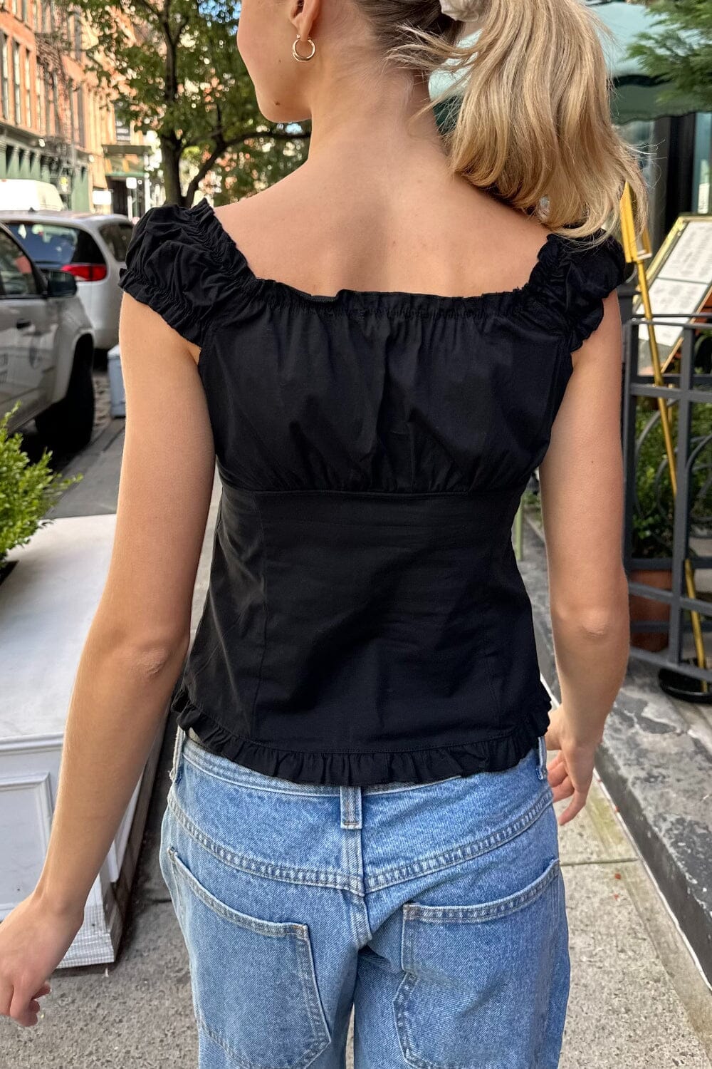 Lily Solid Button Frill Top