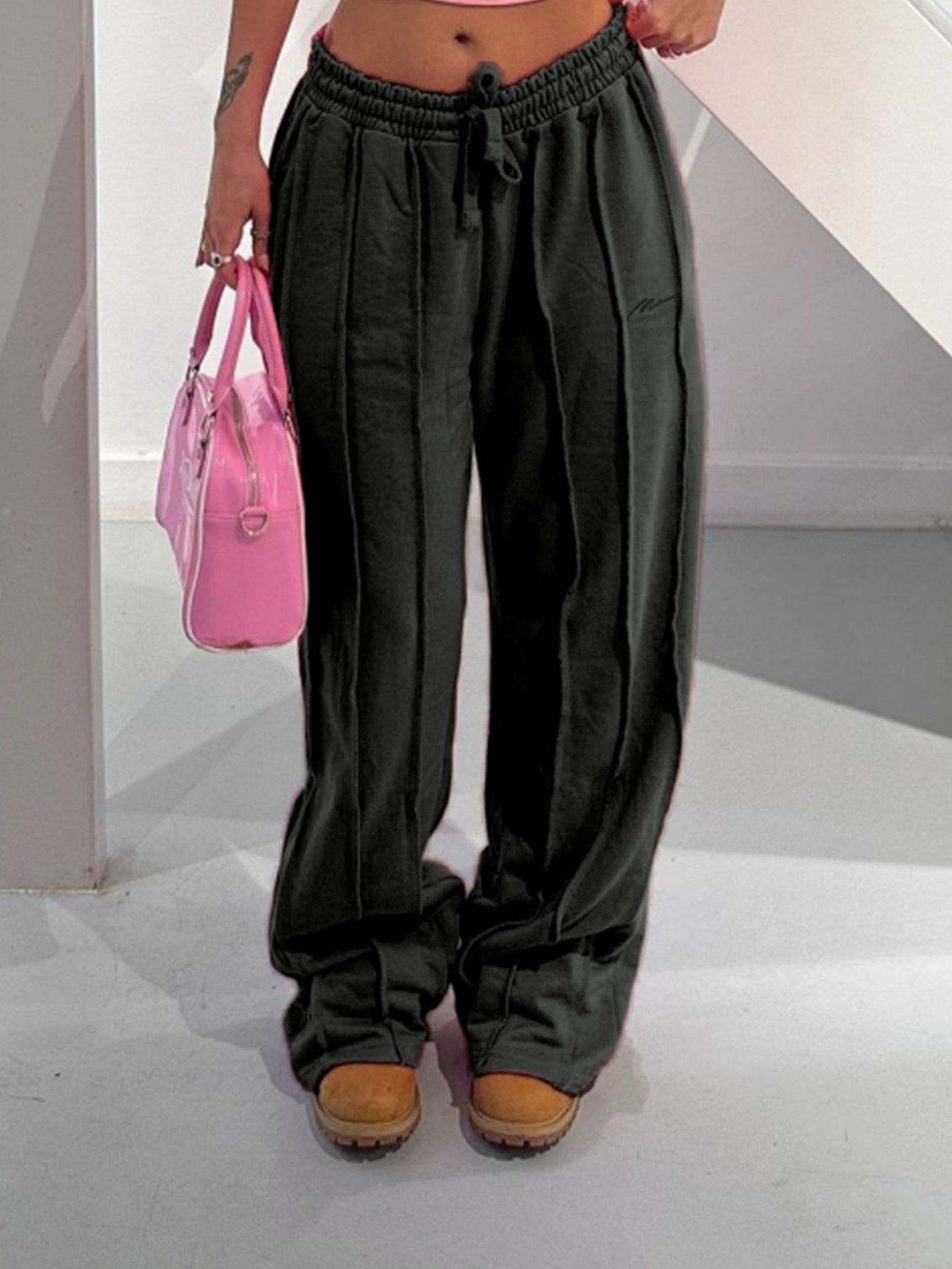 Low Rise Paneled Wide Leg Sweatpants