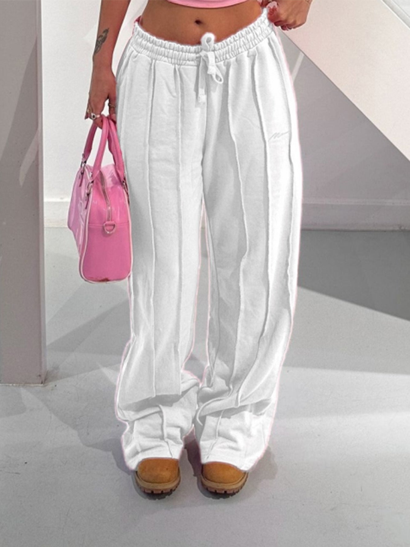 Low Rise Paneled Wide Leg Sweatpants