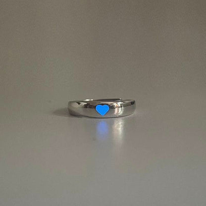 Luminous Heart Silver Glow In Dark Ring