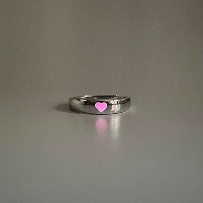 Luminous Heart Silver Glow In Dark Ring
