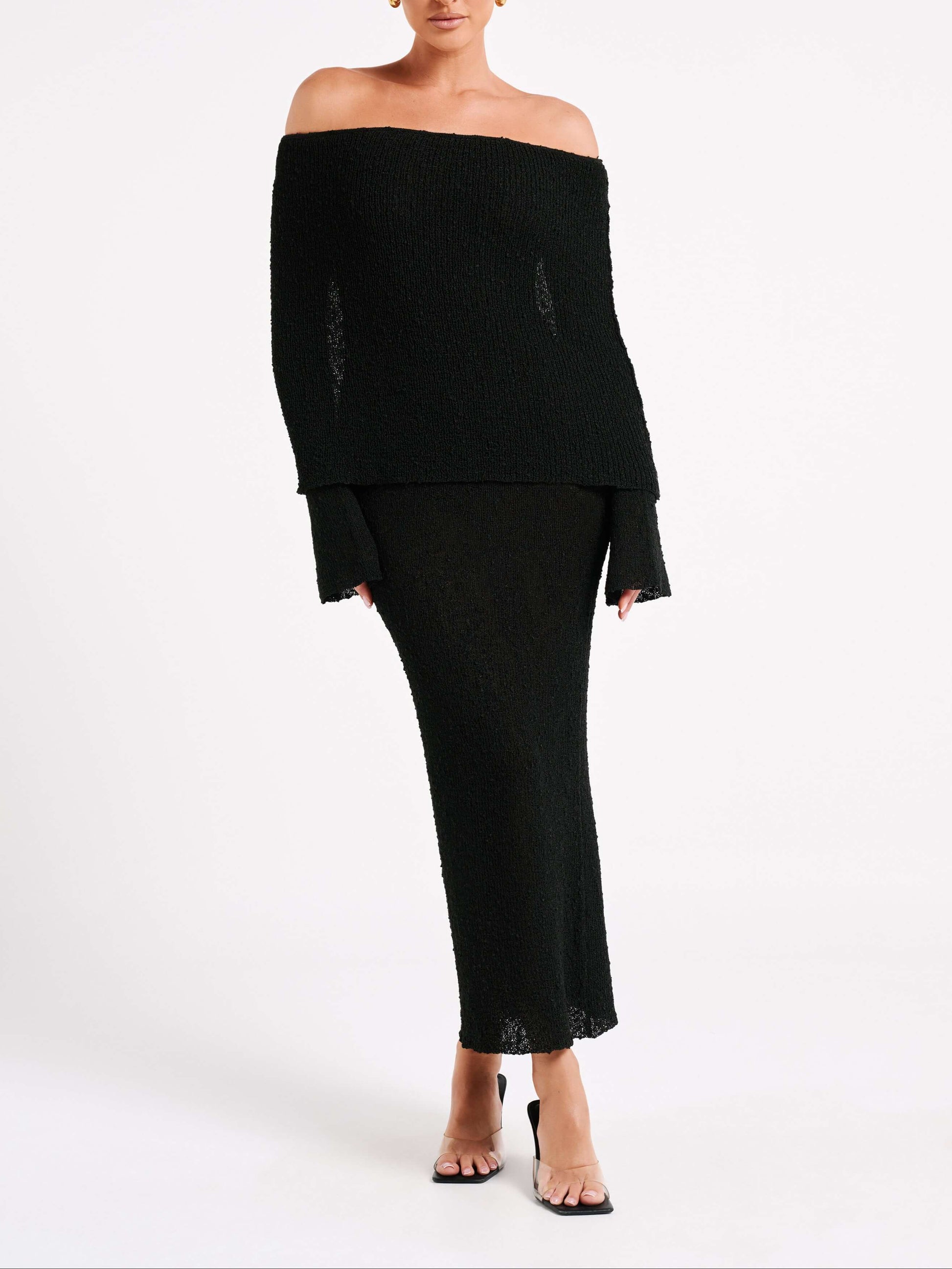 Marisol Off Shoulder Boucle Maxi Dress