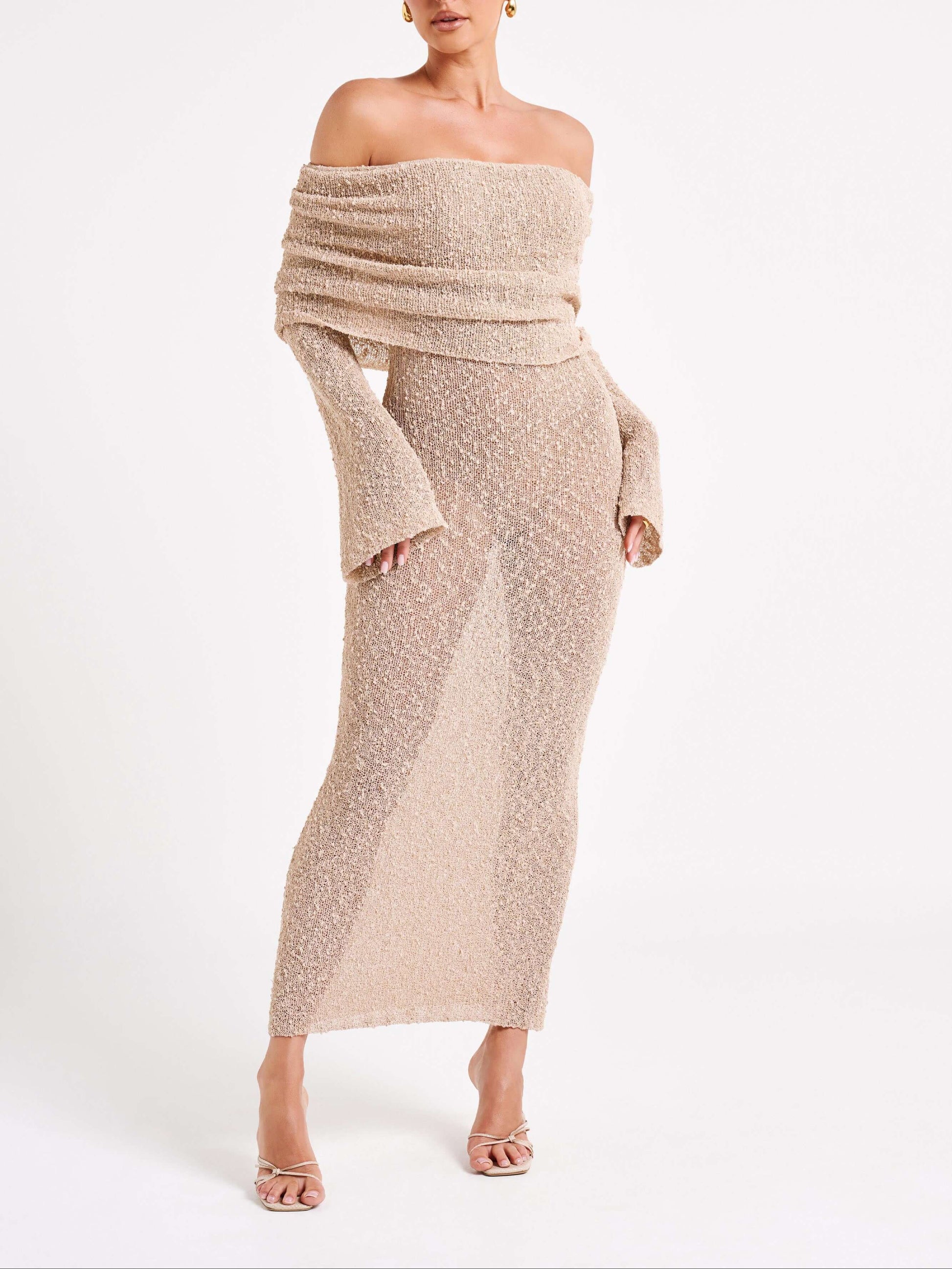 Marisol Off Shoulder Boucle Maxi Dress
