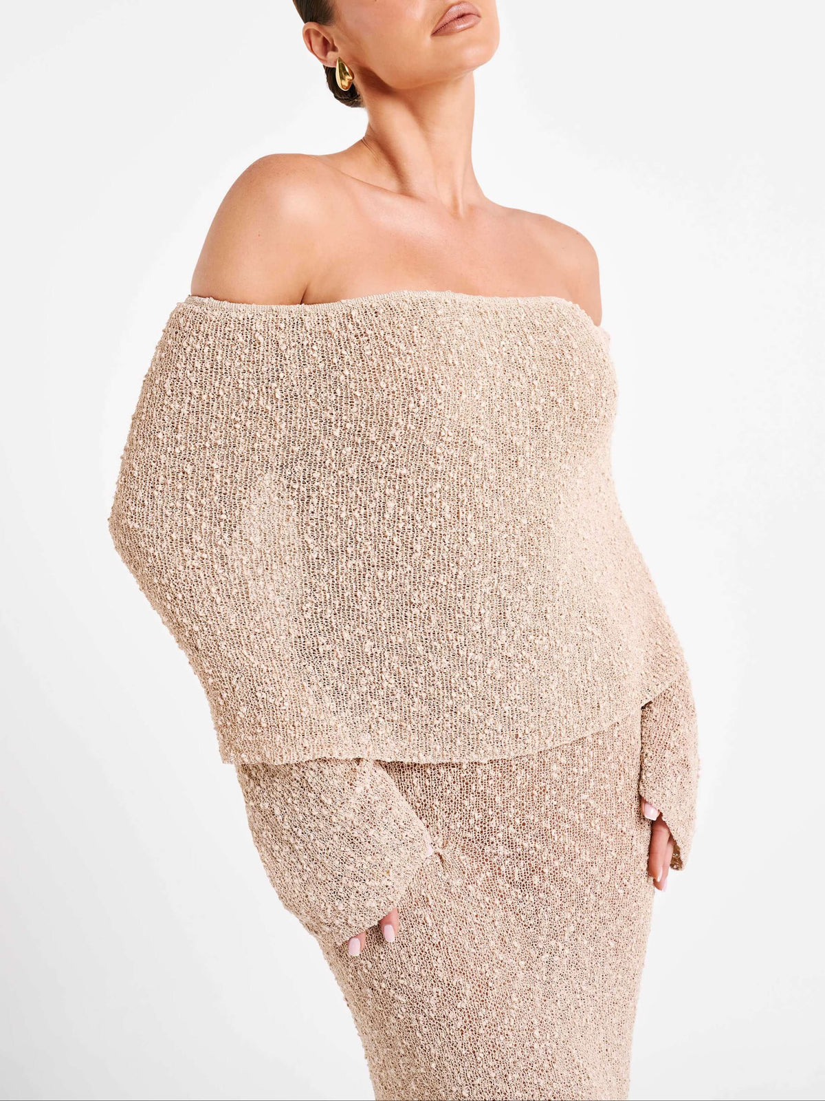 Marisol Off Shoulder Boucle Maxi Dress