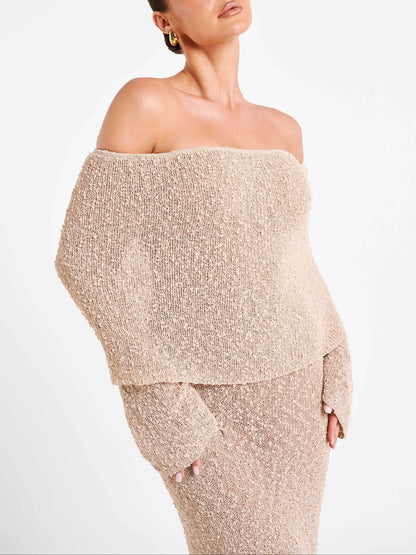 Marisol Off Shoulder Boucle Maxi Dress